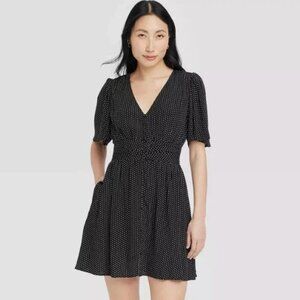 a new day Flutter sleeves pockets polka dot mini short dress V neck target xs